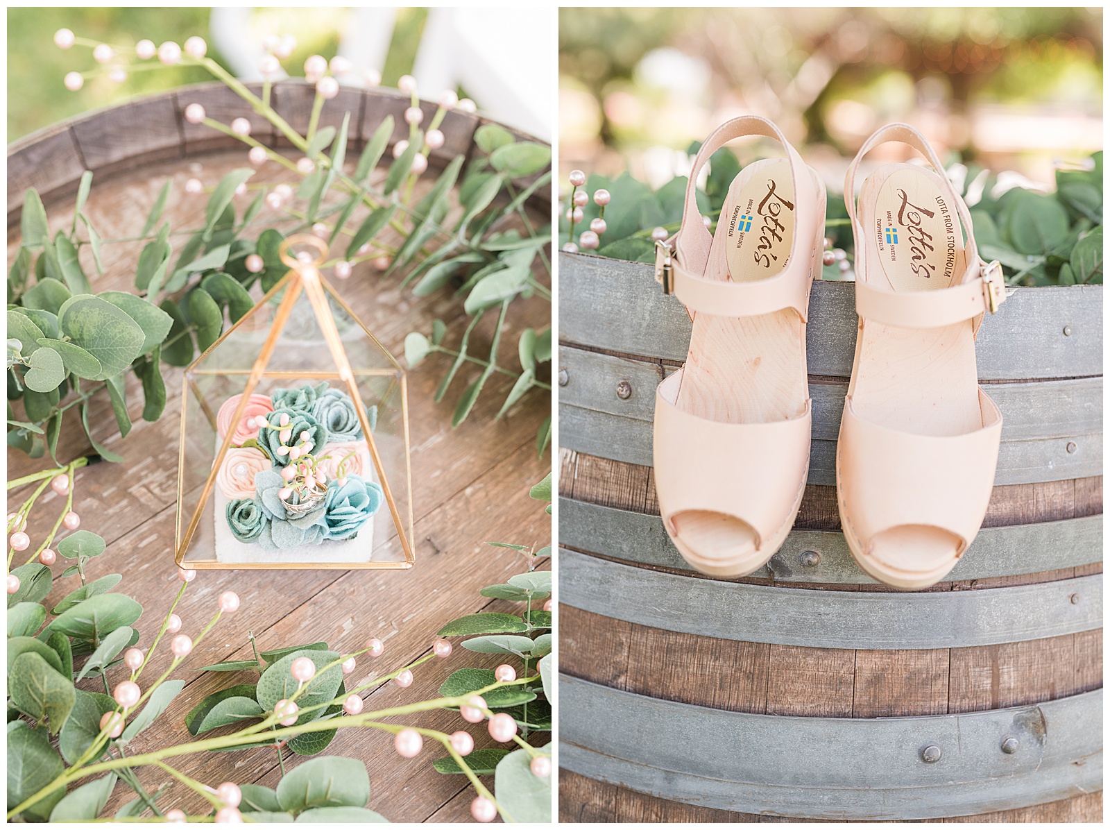 wedding shoes and wedding center pieces