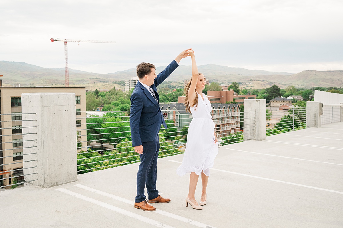 engagement session in downtown boise on a rooftop