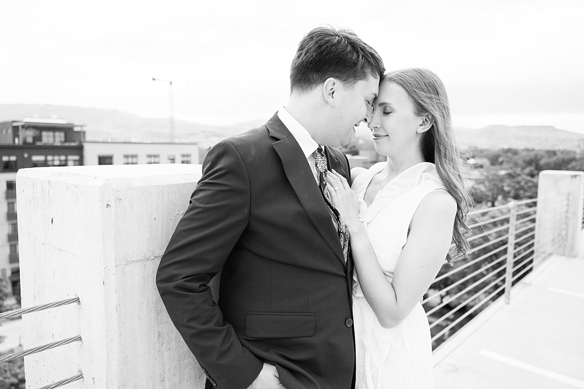 engagement session on a rooftop in downtown boise