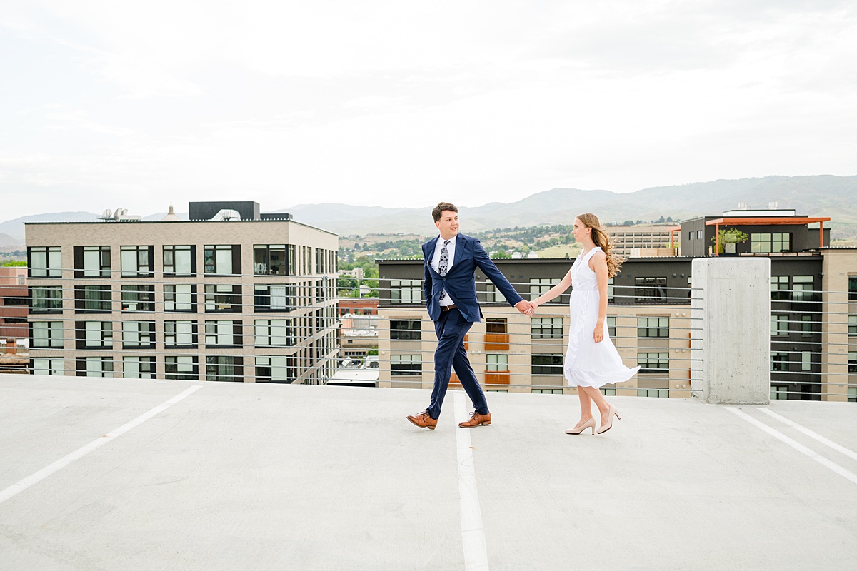 engagement photos in downtown boise on a rooftop