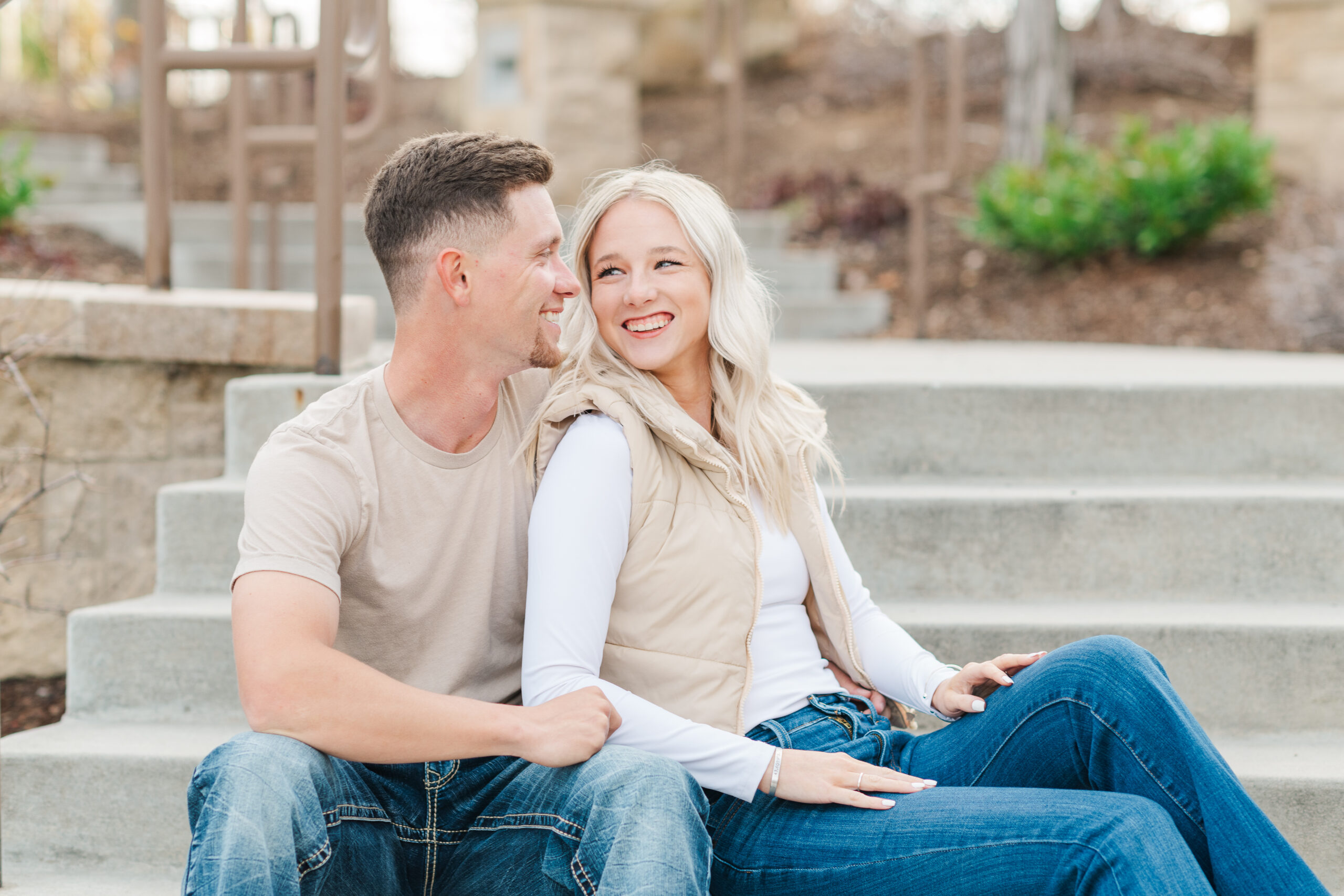 An engagement session photoshoot at Scentsy building in spring
