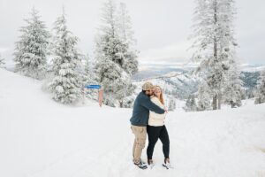 an engagement photoshoot at the top of bogus basin mountain