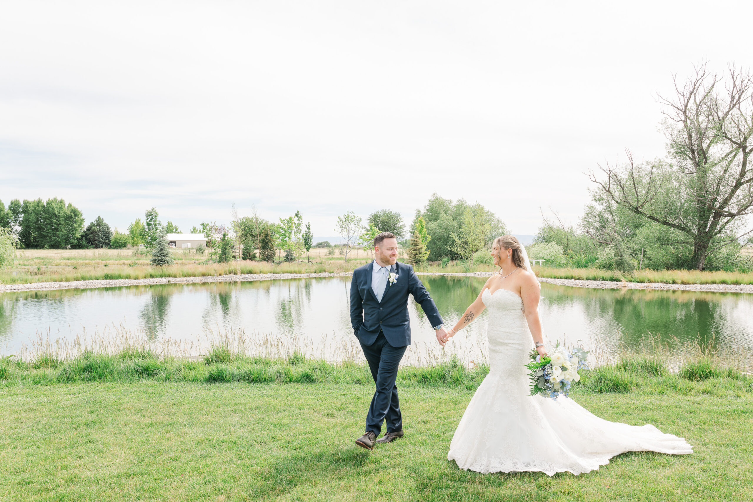 Bride and groom sunset portrait at Rustic Daisy Event Barn in Nampa Idaho